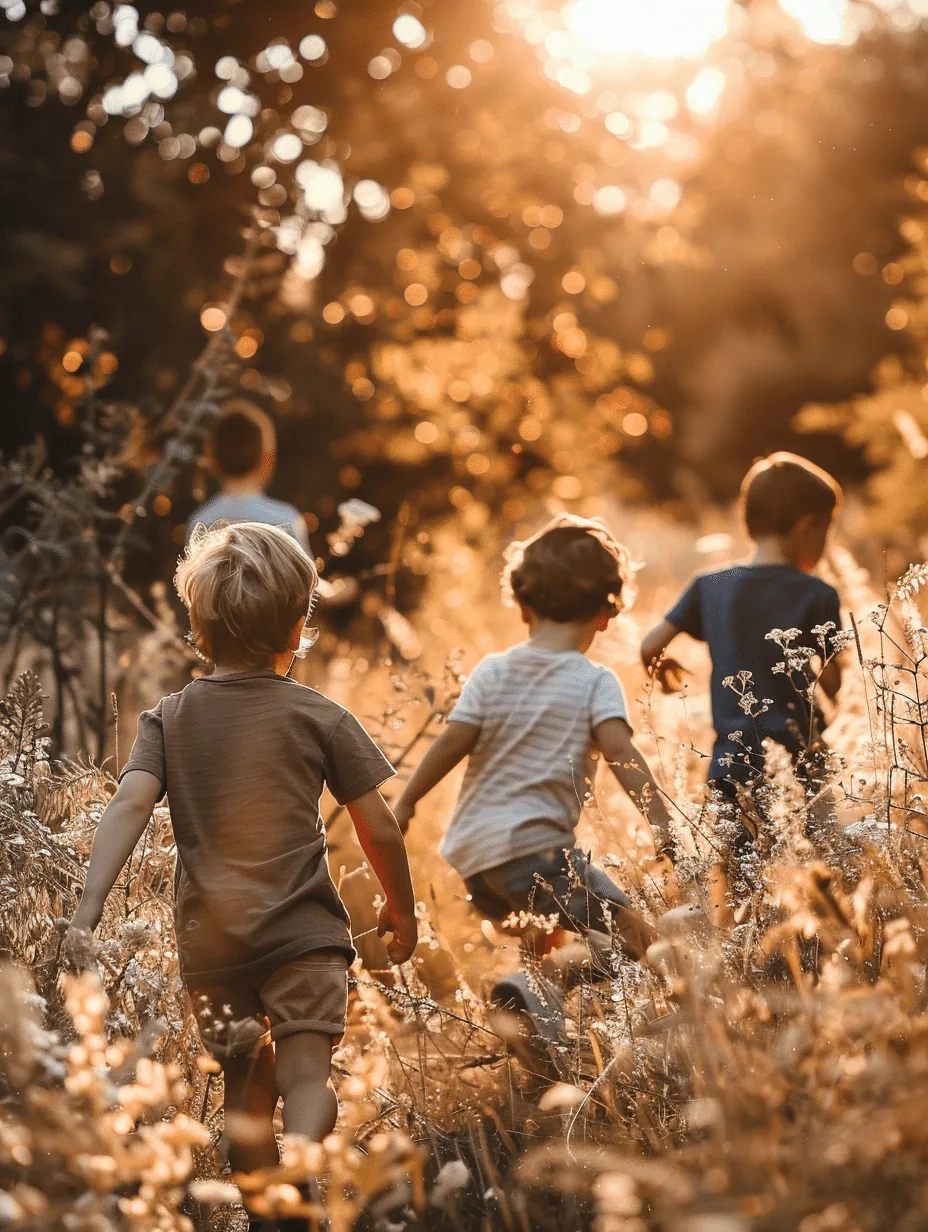 Children running and playing in an open field